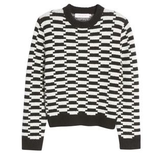Lisa Says Gah College Crew Sweater, Black/White